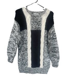 Vintage Western Connection Womens Sweater Medium Cable Knit Colorblock Winter